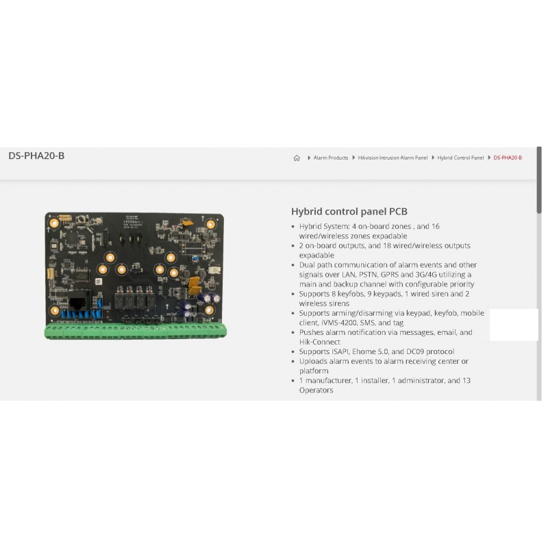 Alarma Config 4Zona 4Sensor, Hikvision, Exp 16z_8-8 Cab_Inal, 1Alar_2 opc_Inal, 1Lan. Opc: Rj11, 3G4G_8Celul. Gtia:90d