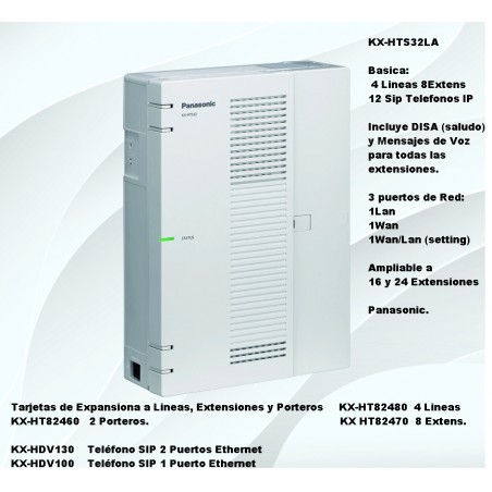 Central Telefonica 4L 8Ext Panasonic 12Sip, Expand a 6L, 24Ext. Router Integ DISA, Buzon de Voz Indiv. Gtia:30dias