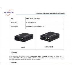 Convertidor de Media Optostar Multimodo SC 10/100Mbp 2Km, 62,5/125, 1310nm.