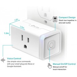 Toma Electrica Smart Wifi 1x 15A Tp-Link, NEMA 5-15P, Sw On/Off, IFTTT, 2.4Ghz, Compat Alexa Google Home. Gtia: 90d