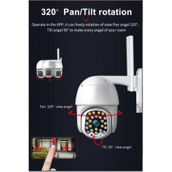 Camara IP PTZ Cloud App 2Mpx 1080p 2.8mm Microf, IR10m, WiFI 2.4Ghz, _Sd128Gb 10Leds, Reg AcDc, 270gdos. Gtia: 30d