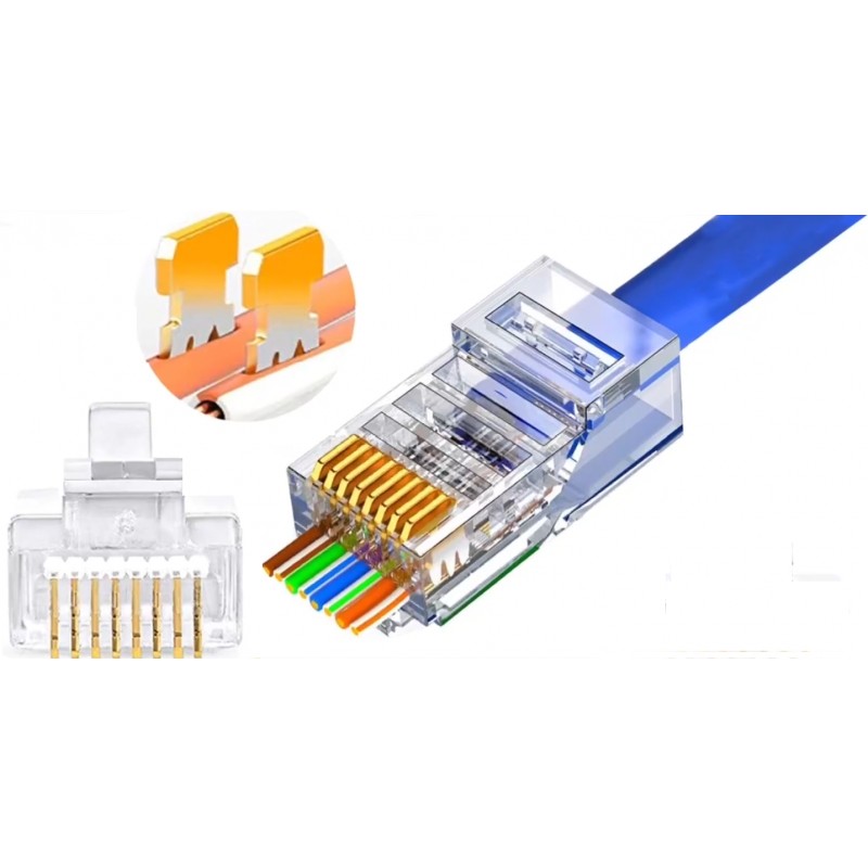 Conector RJ-45 Passtrought Cat 6, 50unds