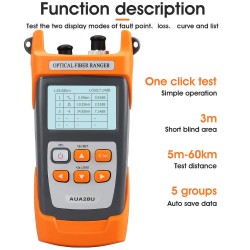 OTDR mini y Reflectometro a 60Km, VFL, 2mw 20Km, Monomodo 1550nm, puerto UPC. Adapt FC SC, Mini Usb. Grtia Serial: 10d