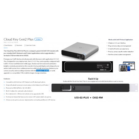 Controlador UniFi OS Console, 1Tb Upg 5T 802.3af PoE or QC 2.0 USB-C, Opc: Rack Battery, Bluetooth, display. Gtia: 90d