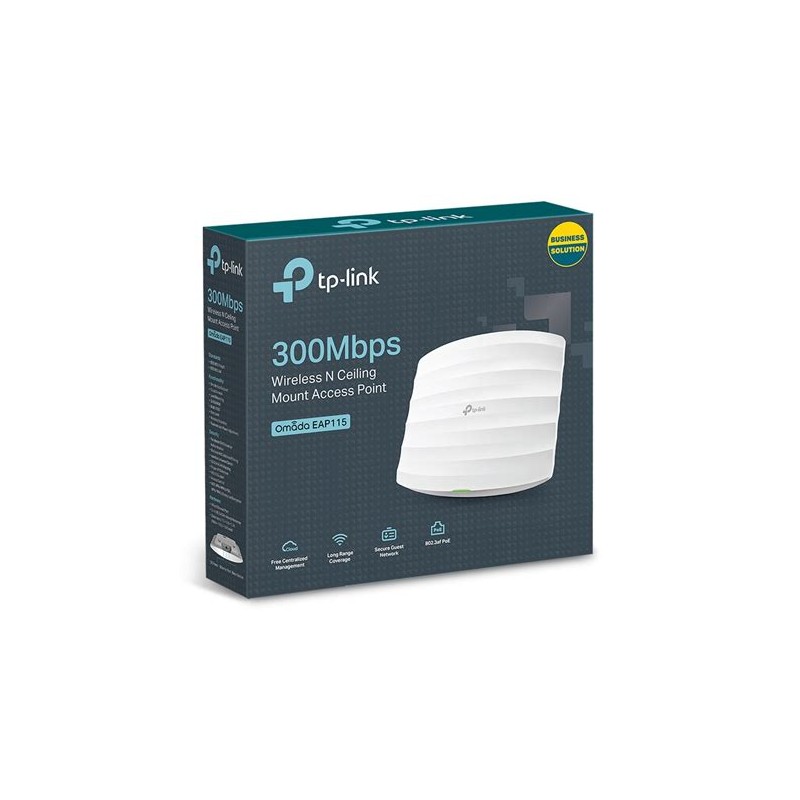 Punto de Acceso de Techo 2.4GHz, Administrable, 300Mbps LAN PoE af/at, 802.11bgn, 8 SSID,  3dBi, 24V 7.7w. Gtía: 30 D