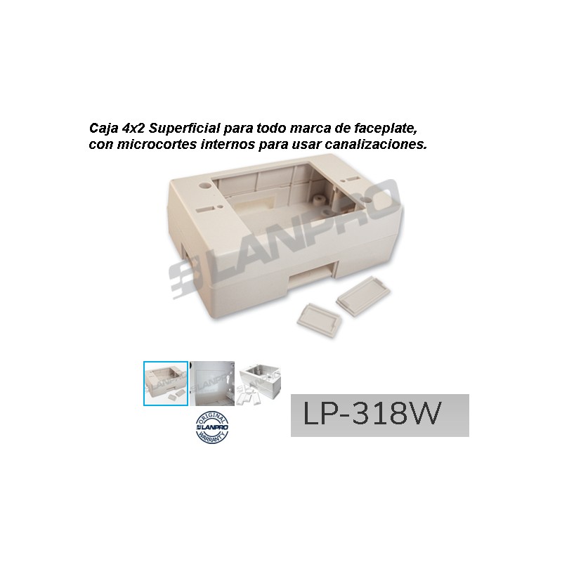 Caja Superficial 4x2, microcortes laterales, Blanco, Lanpro