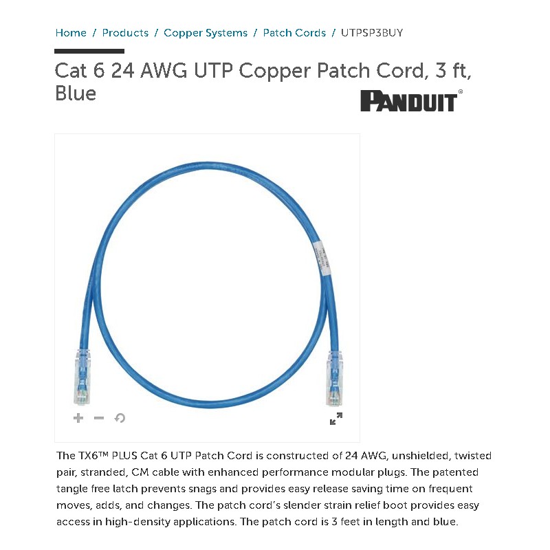 Patch Cord CAT 6, 1mt 3Ft  Panduit Azul