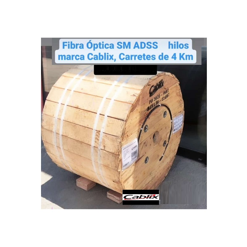 Fibra Optica SM ADSS, 48 hilos, 4Km Auto Soportada, Spam 100m, G652 9/125, Chaqueta single, monomodo, 300Kg, Cablix