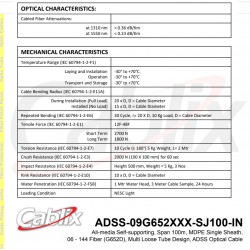 Fibra Optica SM ADSS, 12 hilos, 4Km Auto Soportada, Spam 100m, G652 9/125, Chaqueta single, monomodo, 300Kg