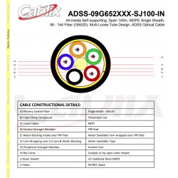 Fibra Optica SM ADSS, 12 hilos, 4Km Auto Soportada, Spam 100m, G652 9/125, Chaqueta single, monomodo, 300Kg