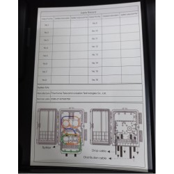 Caja Distrib 16 FO SM, 1x Splt 8a1, 8 SC APC verde, caja negro, IP55, 2 IN cable 8h 305x236x120m, ADSS, Mini ADSS, Fig 8