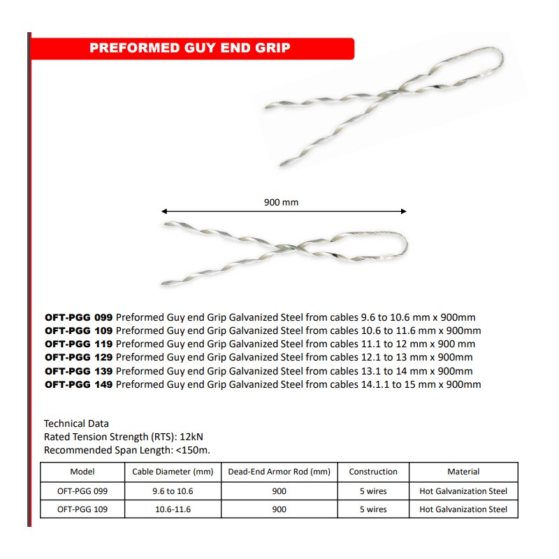 Sujetador Preformado p cables 9.6 -10.6m en Acero galvanizado, largo:  90cm