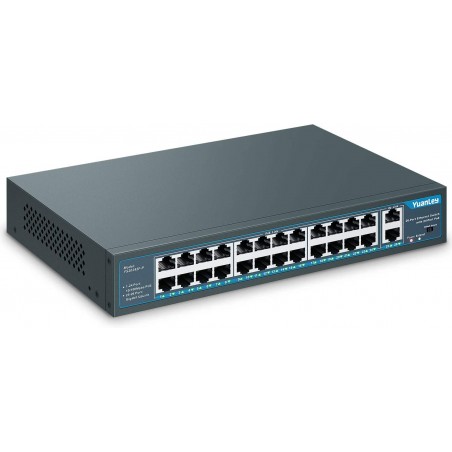 SWITCH 24 PTOS POE +2 GIGABIT 400W, YUANLEY, RACKEABLE  10/100 MBPS, MAX 16W IEEE802.3 AF/AT GTA:120 DÍAS