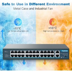 SWITCH 24 PUERTOS POE +2 GIGABIT, 400W YUANLEY RACKEABLE 10/100 MBPS 16W IEEE802.3AF/AT GTIA: 120 DÍAS