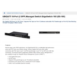 Switch 16 Ptos Gigabit 2Sfp 1Poe, Ubiquiti 1000 Mbp, Rack, Vlan 4K, Admin L2, Fanless.. Gtia:30dias