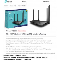 Modem Router Vdsl Adsl Dual band, TpLink 1Lan 3wan, 2.4Ghz_300  5Ghz_867Mbps Vpn, Adsl2 Rj11. Grtia:90d