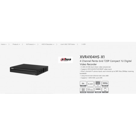 DVR 4 Cam 720Mpx o 5 IP 2Mpx, Dahua, NVR PentaHìbrido, hdmi Vga, h265/h264. Sop 1DD 10Tb.  Gtia: 30 dias