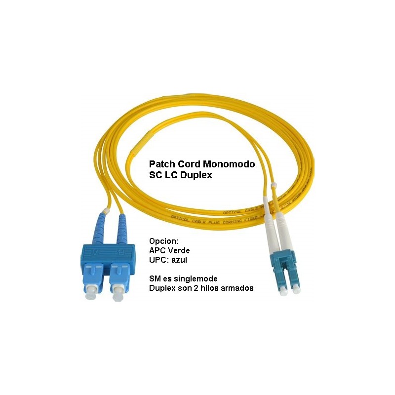 Patch Cord FO SM LC SC UPC, 9/125um, 3m Amarillo 2mm, G652, puntas Azul, LP. SM_MONOMODO. LP-F13L10S1027L3M