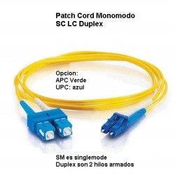 Patch Cord FO SM LC SC UPC, 9/125um, 3m Amarillo 2mm, G652, puntas Azul, LP. SM_MONOMODO. LP-F13L10S1027L3M