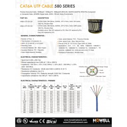 Bobina CAT 6A UTP 23awg Gris 10Gb Howell 600 Mhz, Redondo, Chaqueta CM, 305 Mts www.howellnetwork.com