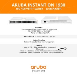 Switch HP Aruba 48 Ptos Gigabit 4x SFP 1Gb/10Gb, Admin., L2+/L3, QoS, VLAN, Series Instan On 1930. Gtia: 30 dias