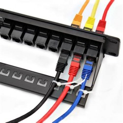 Patchpanel Modular 24 Ptos CERTIF, Cat 6 con 24 union Rj45 C6 y soporte trasero.