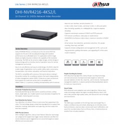 NVR 16 Cam IP _8Mpx, Alarma 4I/2O, Dahua Wiz Sense, 3Usb 1Bckp, _2dd 10Tb, Onvif Gigabit. h265, Hdmi 4K - Vga. Gtia: 90d