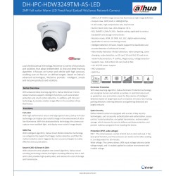 Camara IP Domo 2 Mpx Vu 2.8mm AI Dahua IP67, blanc, IR30m 1/4", Rj45 Poe Onvif 100Mbps, 2SLed, Microfono. Gtia: 90d