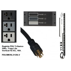 Regleta PDU Trifasico 208v, Vert 42 AC 16A Tripp Lite Cable 6ft, Medidor Digit, 5.7kW, 5-15/20R, 120v, L21-20P, 3P+N+E