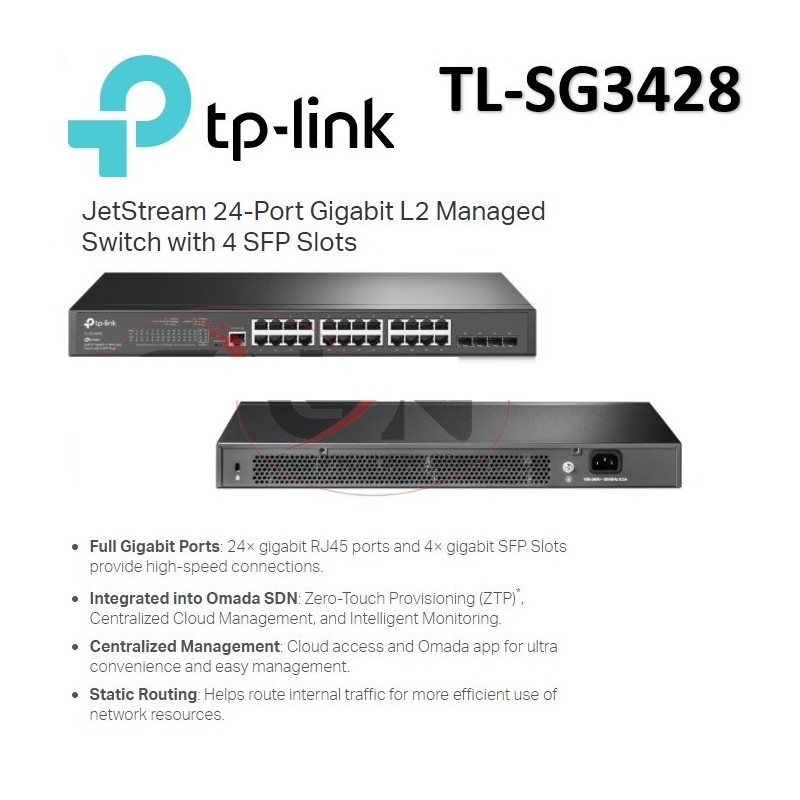 Switch 48 ptos 1000Mbps 4 Sfp, Tp-Link L2, L3, L4, QoS, 4k Vlan, SNMP v1/v2c/v3