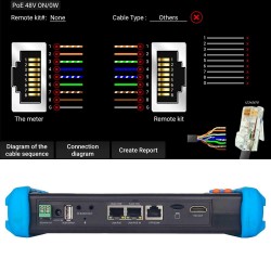 Tester Ccctv IP 4K 8Mpx 4en1, WiFi, 7" 4en1, Usb, hdmi, SD,  touchscreen, Onvif, POE Ptz, Lantest Rj45 2x Gigabit, 12v_25w 2A