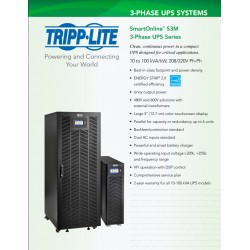 UPS On Line 10Kva Trifásico, Tripp Lite Stack 4 40k, 10kW, Gabinet , Smart, 120/127/208/220Vac 50A, Grtia: 2 Años