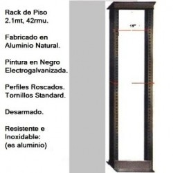 Rack de Piso 2.1m, 42u 7ft, en Aluminio, Perfil Roscado, tornillos clasico, Fab. Nac, pintado en Negro.