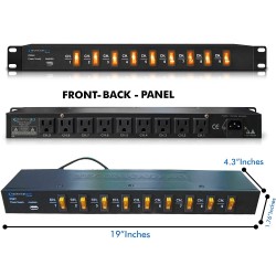 Regleta Elect 9 AC, 1Usb 5v, 15 A, Rack cada toma posee apagado independiente, 1800w, 120Vac, toma AC HRZ, Grtia: 30d