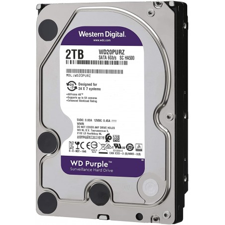 Disco Duro 2 Tb Western Digital Púrpura Caché de 64Mb. SATA 6Gbps 5400rpm, Vigilancia. Grtia:30D