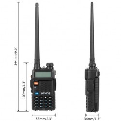 Radio FRS 5w, Dual Band, LCD, 22 canales 162-512/462-562MHz, Audífono, USB, FM 260codes, GMRS, Batería 1800mAh, Gntía:30D