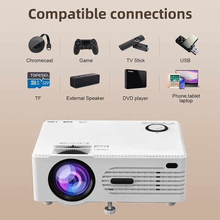 Proyector Mini 1080p 7500 lumen, 5en1, cables AV, 2x Usb, Vga, hdmi, SD, Control Remoto, Dist Rec 3mts. Gtia:10d