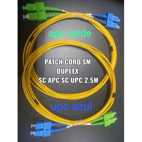 Patch Cord FO SM SC Upc SC Apc 2.5M Yell Amarillo, 2mm, G657A1, duplex. Cruzado