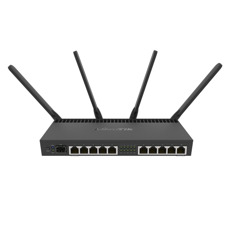 Router Mikrotik Dual WiFi, 1u, 1Poe/Spf Lcd, Usb 3, 3g/4g, 10x Gigab, 1733Mhz 5G RB4011iGS+5HacQ2HnD-IN. Gtia:10dias