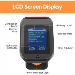 Escaner de Código de Barras Symcode 2D/QR Bluetooth Wi-Fi 2.4GHz, USB, 3en1, Pantalla LCD 1.8i TFT Color, Base de Recarga.