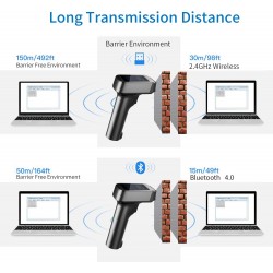 Escaner de Código de Barras Symcode 2D/QR Bluetooth Wi-Fi 2.4GHz, USB, 3en1, Pantalla LCD 1.8i TFT Color, Base de Recarga.