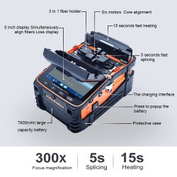 Empalmadora Fibra SM, MM, Lcd 5" 6 Motor 300x, 1par elect, 1x Ac/Dc., Bat 7800mAh Descargar e Incluirle OPM y VFL.