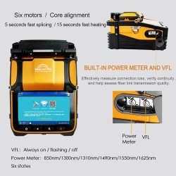 Empalmadora Fibra SM, MM, Lcd 5" 6 Motor 300x, 1par elect, 1x Ac/Dc., Bat 7800mAh Descargar e Incluirle OPM y VFL.