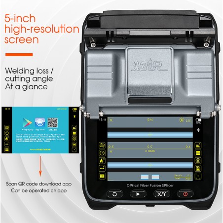 Empalmadora Fibra SM, MM, Lcd 5" 6 Motor 300x, 1par elect, 1x Ac/Dc., Bat 7800mAh Descargar e Incluirle OPM y VFL.