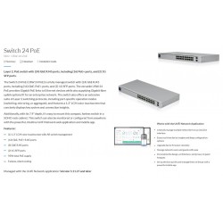 Switch 24p Giga, 16x POE, 2Sfp, Unifi Admin. Gigabit, 16 Poe 802.3at, 95w color touchscreen, fanless, Grtia: 90,