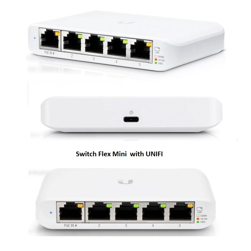 Switch 5 Puertos Gigabit Ubiquiti Unifi, Admin L2, Desktop, PoE-IN 802.3af/at, USB Tipo-C Power IN 5V 1A.