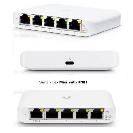 Switch 5 Puertos Gigabit Ubiquiti Unifi, Admin L2, Desktop, PoE-IN 802.3af/at, USB Tipo-C Power IN 5V 1A.