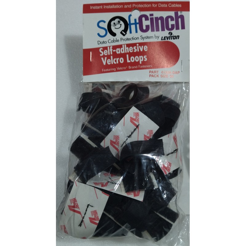 VELCRO 25 unds con adhesivo, Negro Tiras sujetadoras 19mm ancho.  Leviton