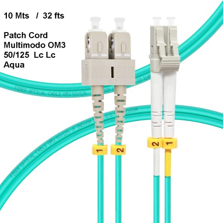 Patch Cord FO MM LC LC OM3 10Mts Diámetro 2mm, Duplex, 50/125, color Aqua