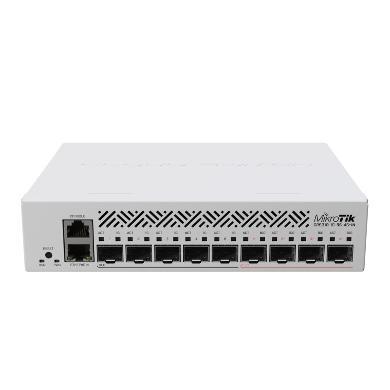 Switch Router 9 SFP FO, Layer 3 Mikrotik Dual Boot, +Rj45 Gb, 5x 1Gbp 4x 10G SFP+ In 802.3af/at, Admin Console. Gtia: 10d